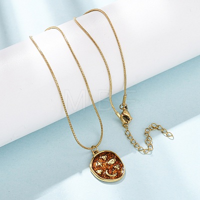Brass Enamel Pendant 304 Stainless Steel Round Snake Chain Necklaces for Women KK-CBA3D94-01B-G-1
