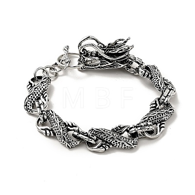 Men's Alloy Infinity Link Chain Bracelet with Dragon Head Clasp BJEW-A129-06AS-1