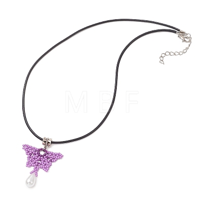 Glass Seed Beads Beaded Butterfly Pendant Necklaces NJEW-MZ00083-03-1