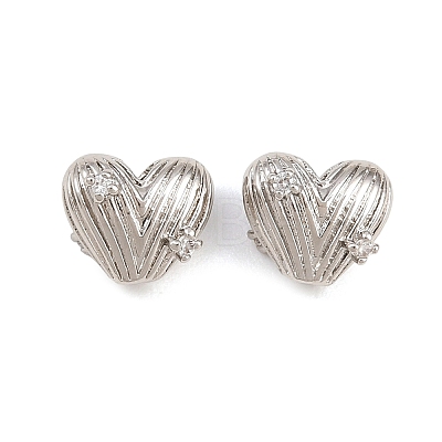 Heart Brass Micro Pave Clear Cubic Zirconia Beads KK-K340-43P-1