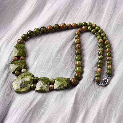 Natural Unakite Faceted Bib Graduated Beaded Necklaces for Women NJEW-B128-01N-1