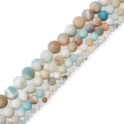 4 Strands 4 Style Natural Frosted Flower Amazonite Round Beads G-TA0001-31-1