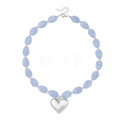 Acrylic Heart Pendant Oval Imitation Gemstone Beaded Necklaces for Women NJEW-JN06479-02-1