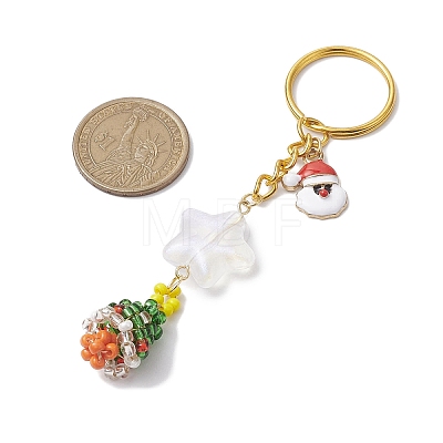 Christmas Theme Glass Seed Beads & Alloy Enamel Charms Keychain KEYC-MZ00008-1