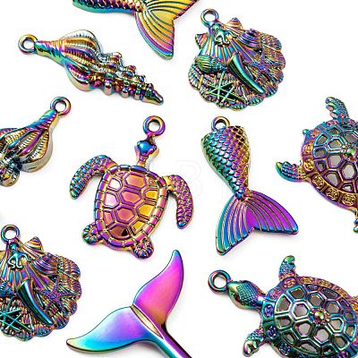 12Pcs 6 Style Ocean Themed Alloy Pendants FIND-LS0001-01-1