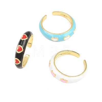 Brass Enamel Cuff Open Rings RJEW-P190-01G-1