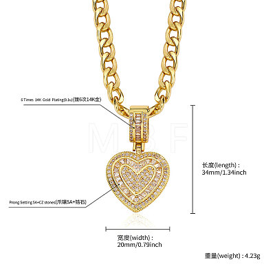 Brass Micro Pave Clear Cubic Zirconia Cubic Zirconia Heart Pendant Twisted Chain Necklaces for Women FS-WGE1C81-01-1
