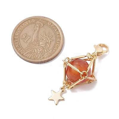 Natural Carnelian Brass Pendant Decorations HJEW-JM01817-04-1