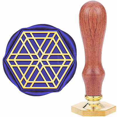 Hexagon Golden Tone Brass Wax Seal Stamp with Wood Handle AJEW-WH0375-0002-1
