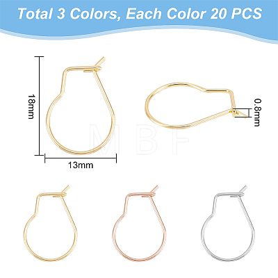 Unicraftale 304 Stainless Steel Hoop Earring Findings Kidney Ear Wires STAS-UN0012-43-1