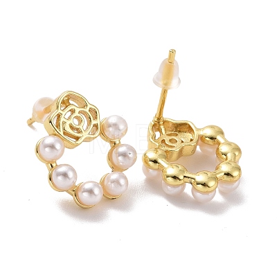 Plastic Pearl Beaded Ring with Flower Stud Earrings EJEW-A072-02LG-1