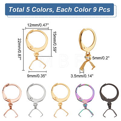  45Pcs 5 Colors 304 Stainless Steel Leverback Earring Finding STAS-NB0001-74-1
