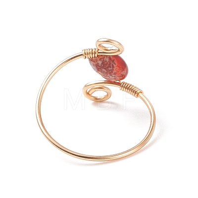 Natural Red Agate Braided Finger Ring RJEW-JR00490-1