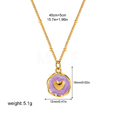 304 Stainless Steel Enamel Flat Round Pendant Necklaces for Women FS-WGF87E1-02-1