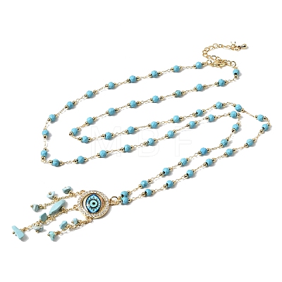 Boho Brass Resin Evil Eye Pendant Necklaces with Dyed Natural Howlite Chip Tassel NJEW-L014-03G-1