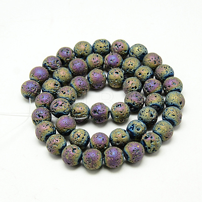 Electroplate Natural Lava Rock Beads Strands G-T058-03E-6MM-1