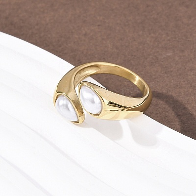 Opaque Acrylic Imitation Pearl Cuff Rings RJEW-P177-03C-G-1