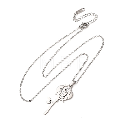 304 Stainless Steel Rose Flower Pendant Cable Chain Necklaces for Men Women NJEW-K308-05C-P-1