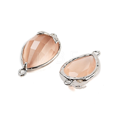 Cat Eye Faceted Teardrop Connector Charms G-B081-02P-02-1