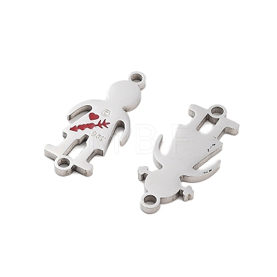 Valentine's Day 304 Stainless Steel FireBrick Enamel Boy Girl Connector Charms STAS-Z078-16P-1