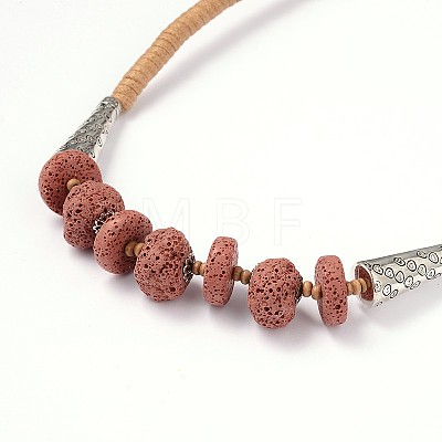 Lava Rock Beaded Necklaces NJEW-D202-02-1
