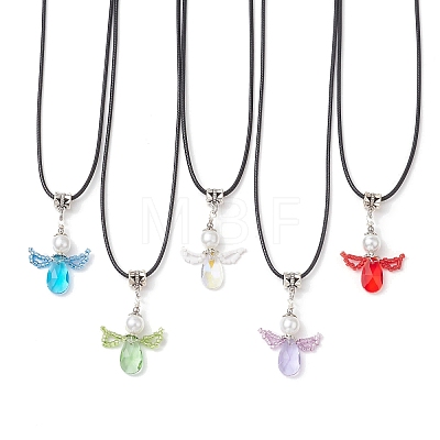 Angel Glass Sead Beaded Wing Pendant Necklaces NJEW-MZ00090-1