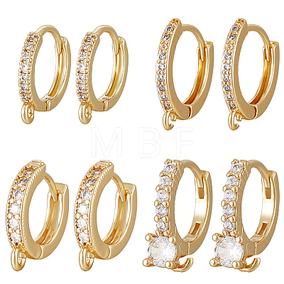 8Pcs 4 Style Brass Micro Pave Clear Cubic Zirconia Hoop Earrings Findings EJEW-BBC0001-20-1