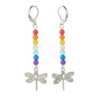 Natural Malaysia Jade with Alloy Dragonfly Long Dangle Leverback Earrings EJEW-JE04909-04-1