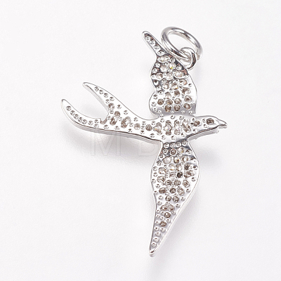 Brass Micro Pave Cubic Zirconia Bird Pendants X-ZIRC-A009-36P-1