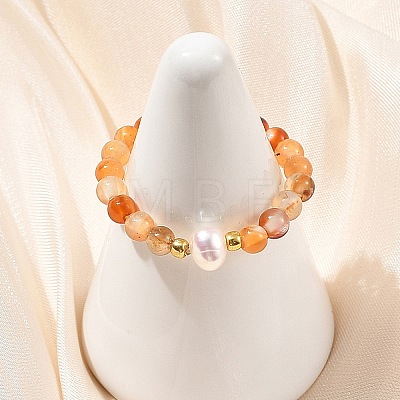 Synthetic Turquoise/Natura White Jade/Multicolor Tourmaline/Carnelian/Flower Amazonite & Cultured Freshwater Pearl Finger Rings RJEW-JR01106-1