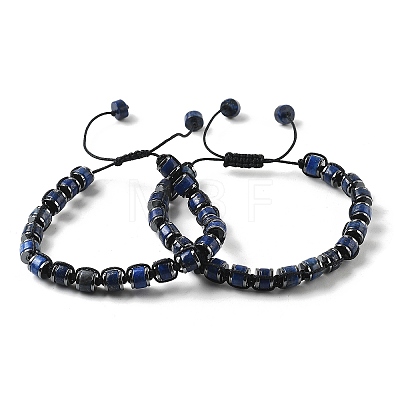 Adjustable Natural Lapis Lazuli and Non-magnetic Synthetic Hematite Braided Bead Bracelets BJEW-Z090-01F-1