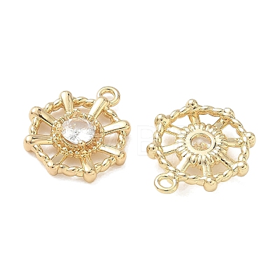 Brass Micro Pave Clear Cubic Zirconia Circular Pendants KK-C259-04G-1