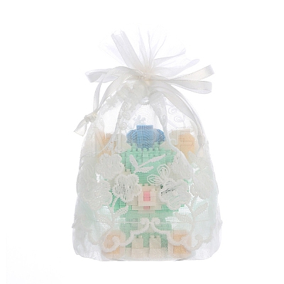 Rectangle Lace Organza Drawstring Gift Bags PW-WG3F302-01-1