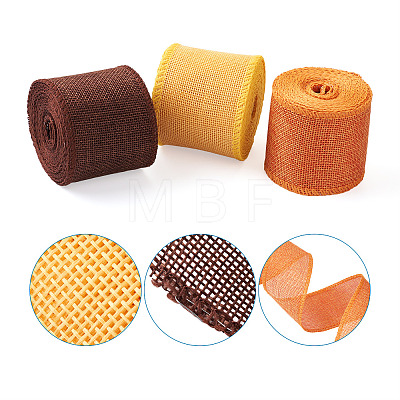 Yilisi 3 Rolls 3 Colors Polyester Imitation Linen Wrapping Ribbon OCOR-YS0001-02B-1