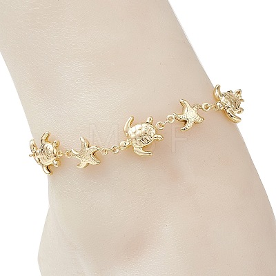 Summer Beach 304 Stainless Steel Turtle Starfish Link Chain Anklets for Women AJEW-AN00788-1