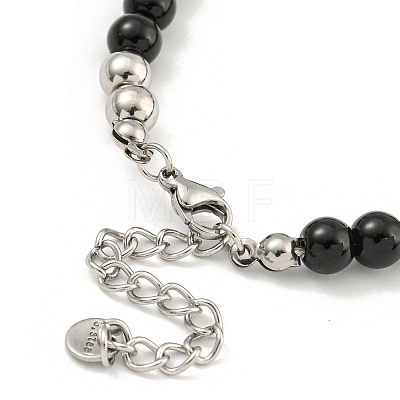 6mm Synthetic Non-magnetic Hematite & Glass & 304 Stainless Steel Round Beaded Bracelets for Women BJEW-G717-05P-1