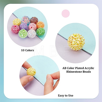 20Pcs 10 Colors AB Color Plated Acrylic Rhinestone Beads OACR-PH0004-01-1