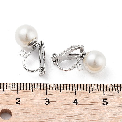 304 Stainless Steel Clip-on Earring Findings with Imitation Pearl Plastic Beaded STAS-H216-03D-P-1