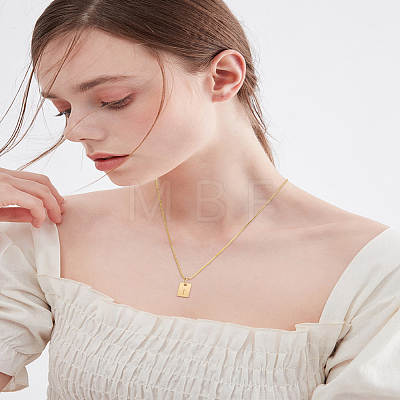 1Pc Stainless Steel Letter Rectangle Pendant Necklaces NJEW-LP0001-34I-G-1
