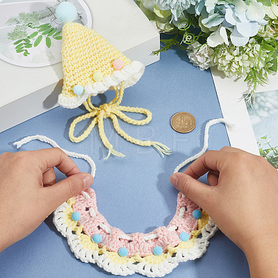 Cotton Cat Collar & Pet Hat Sets AJEW-WH20006-344B-1