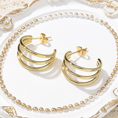 304 Stainless Steel Triple C-Shaped Stud Earrings for Women EJEW-C096-68G-02-1