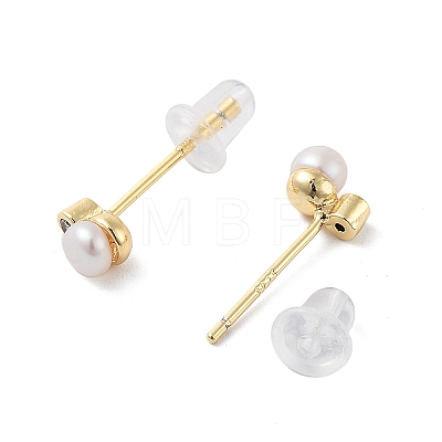 Natural Pearl Stud Earrings EJEW-P256-69G-1