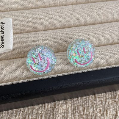 Transparent Acrylic Smiling Face Stud Earrings with Sequins FS-WG0A61D-03-1