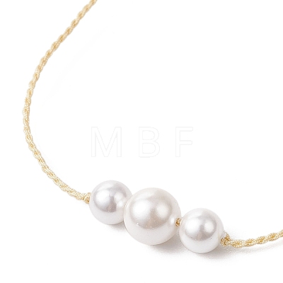 Round Shell Pearl Beaded Necklace & Bracelet & Dangle Earring Sets SJEW-JS01337-1