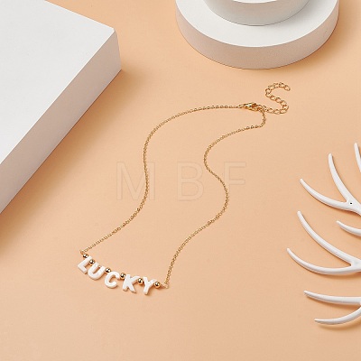 Natural Shell Word Lucky Pendant Necklace with Golden Brass Cable Chains for Mother's Day NJEW-JN04151-04-1