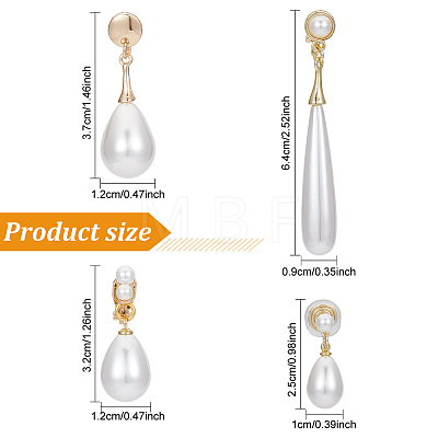 ANATTASOUL 4 Pairs 4 Style ABS Imitation Pearl Teardrop Clip-on Earrings EJEW-AN0004-84-1