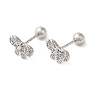 Bowknot Bow Brass Micro Pave Clear Cubic Zirconia Ear Plug Gauges EJEW-L289-03P-04-1