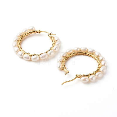 Natural Pearl Beads Brass Hoop Earrings EJEW-JE04565-02-1