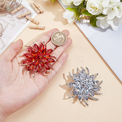 2Pcs 2 Colors Flower Alloy Glass Rhinestone Lapel Pins for Wedding Party JEWB-DR0001-07A-1