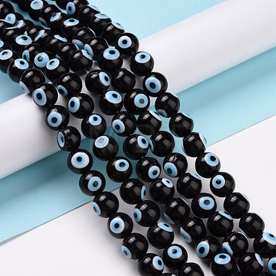 Handmade Evil Eye Lampwork Round Bead Strands LAMP-L055-10mm-28-1